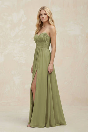 Sweetheart A - Line Pleated Chiffon Bridesmaid Dress in Moss Green - SHE IS ME Bridesmaid Dresses