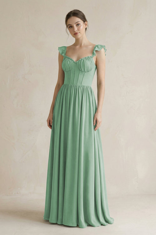 Sweetheart Chiffon Ruffled A - Line Corset Bridesmaid Dress in Sea Glass - SHE IS ME Bridesmaid Dresses