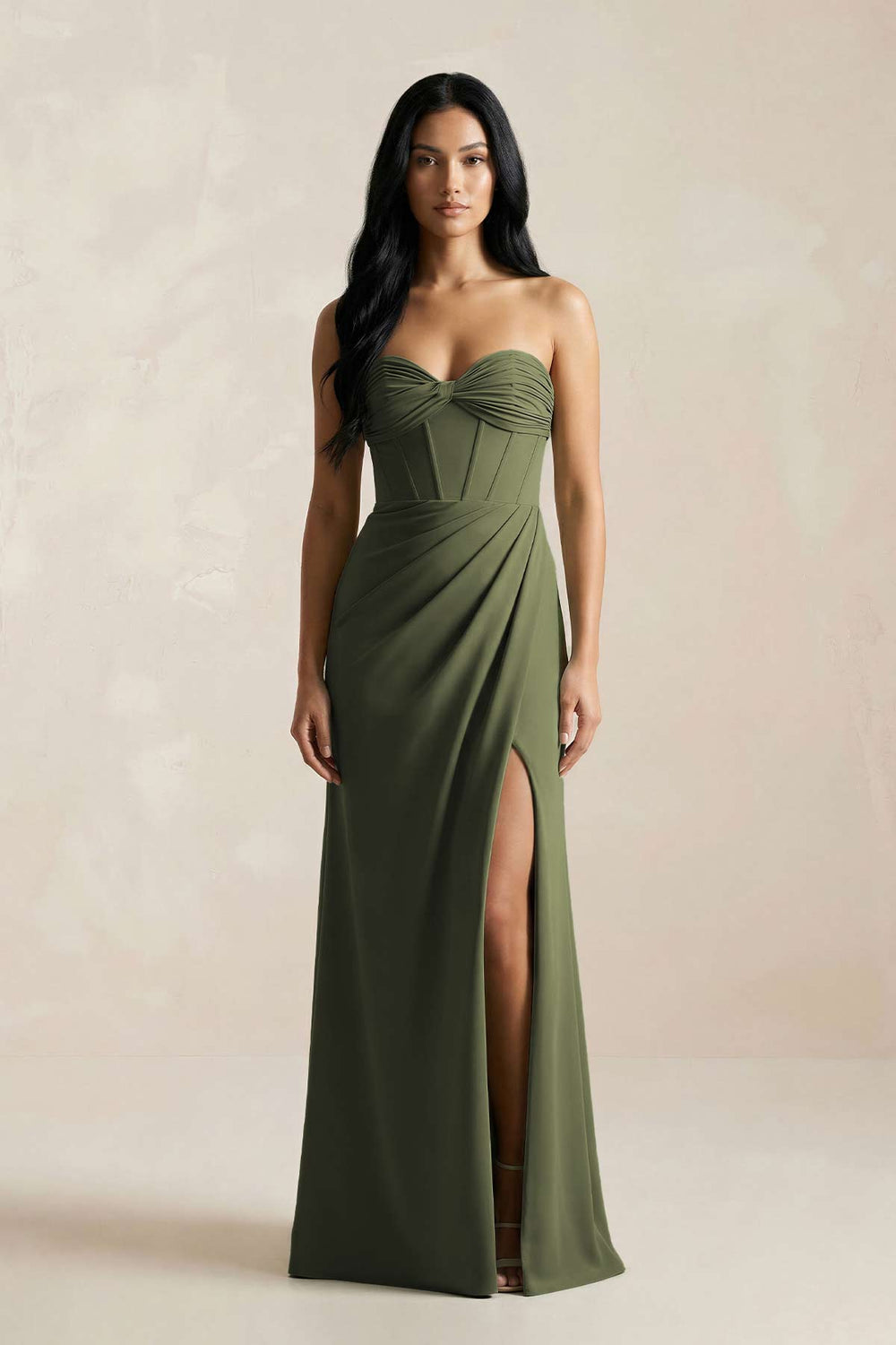 Sweetheart Corset Ruched Bridesmaid Dress in Willow Green - SHE IS ME Bridesmaid Dresses