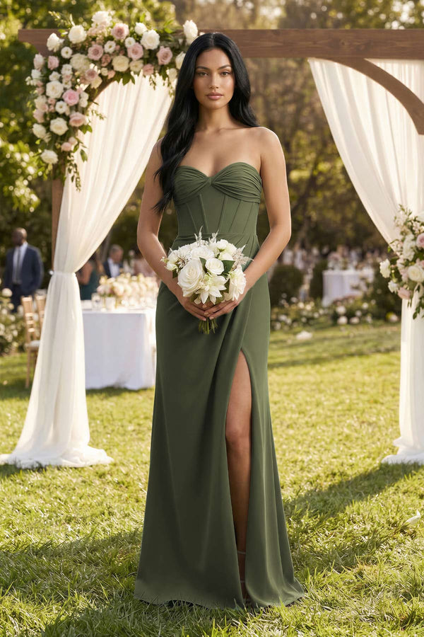 Sweetheart Corset Ruched Bridesmaid Dress in Willow Green - SHE IS ME Bridesmaid Dresses