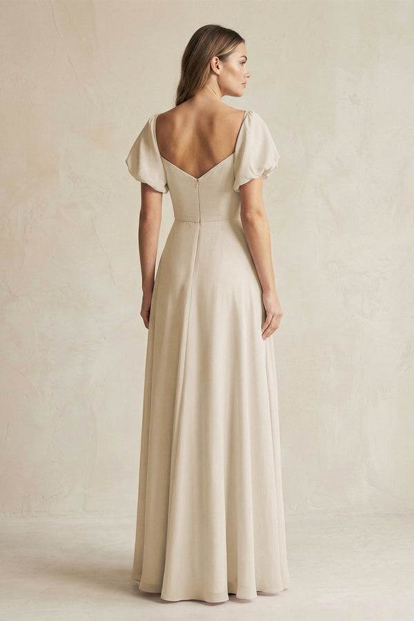 Sweetheart Puff Sleeve A-Line Chiffon Bridesmaid Dress in Champagne - SHE IS ME BRIDESMAID DRESSES