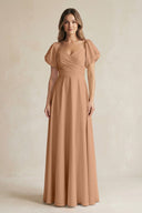 Sweetheart Puff Sleeve A - Line Chiffon Bridesmaid Dress in Bronzer - SHE IS ME Bridesmaid Dresses
