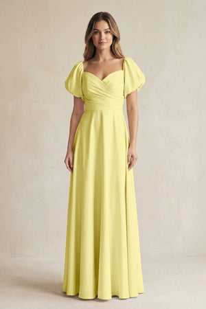 Sweetheart Puff Sleeve A - Line Chiffon Bridesmaid Dress in Buttercup - SHE IS ME Bridesmaid Dresses