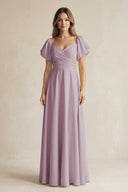 Sweetheart Puff Sleeve A - Line Chiffon Bridesmaid Dress in Dusk - SHE IS ME Bridesmaid Dresses