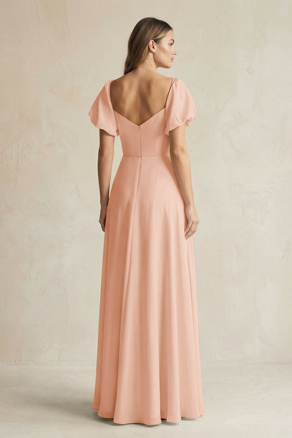 Sweetheart Puff Sleeve A - Line Chiffon Bridesmaid Dress in English Rose - SHE IS ME Bridesmaid Dresses