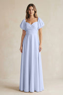 Sweetheart Puff Sleeve A - Line Chiffon Bridesmaid Dress in Ice - SHE IS ME Bridesmaid Dresses