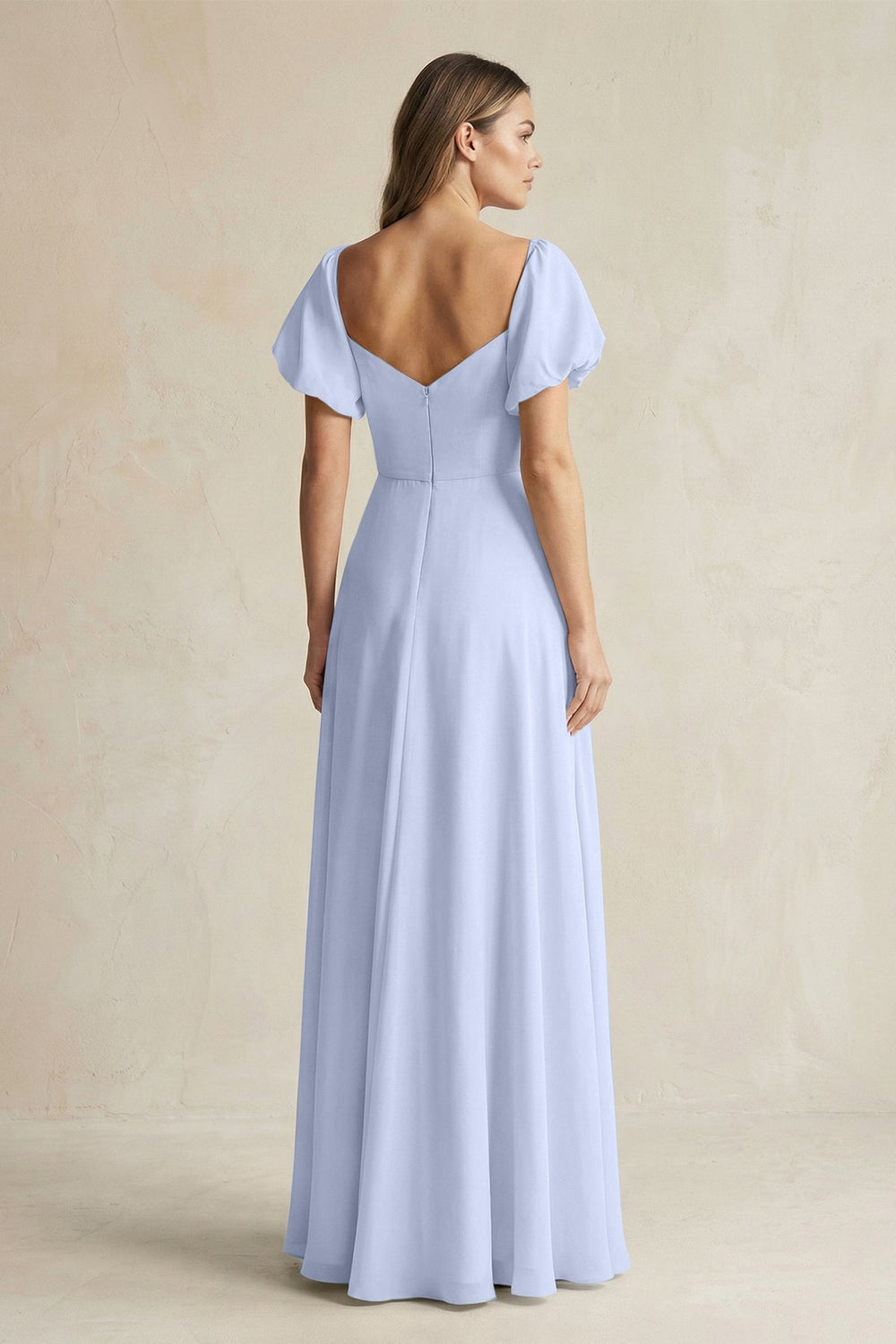 Sweetheart Puff Sleeve A - Line Chiffon Bridesmaid Dress in Ice - SHE IS ME Bridesmaid Dresses