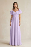 Sweetheart Puff Sleeve A - Line Chiffon Bridesmaid Dress in Lavender - SHE IS ME Bridesmaid Dresses