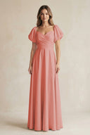 Sweetheart Puff Sleeve A - Line Chiffon Bridesmaid Dress in Mulberry - SHE IS ME Bridesmaid Dresses