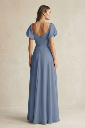 Sweetheart Puff Sleeve A - Line Chiffon Bridesmaid Dress in Neptune - SHE IS ME Bridesmaid Dresses