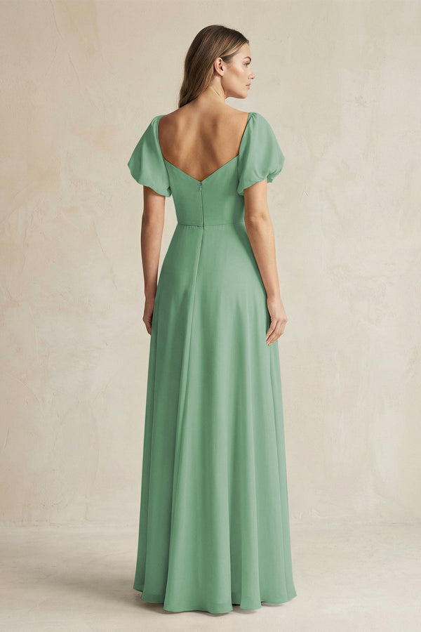 Sweetheart Puff Sleeve A - Line Chiffon Bridesmaid Dress in Sea Glass - SHE IS ME Bridesmaid Dresses