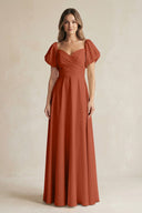 Sweetheart Puff Sleeve A - Line Chiffon Bridesmaid Dress in Spice - SHE IS ME Bridesmaid Dresses