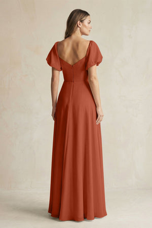 Sweetheart Puff Sleeve A - Line Chiffon Bridesmaid Dress in Spice - SHE IS ME Bridesmaid Dresses