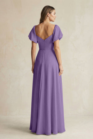 Sweetheart Puff Sleeve A - Line Chiffon Bridesmaid Dress in Tahiti - SHE IS ME Bridesmaid Dresses