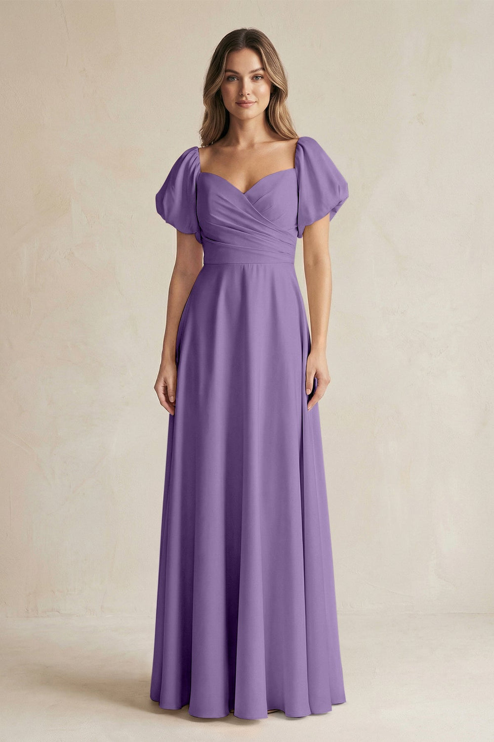 Sweetheart Puff Sleeve A - Line Chiffon Bridesmaid Dress in Tahiti - SHE IS ME Bridesmaid Dresses