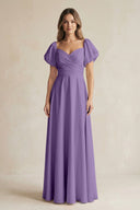 Sweetheart Puff Sleeve A - Line Chiffon Bridesmaid Dress in Tahiti - SHE IS ME Bridesmaid Dresses