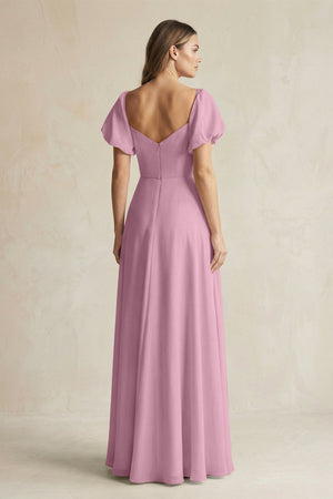 Sweetheart Puff Sleeve A - Line Chiffon Bridesmaid Dress in Vintage Mauve - SHE IS ME Bridesmaid Dresses