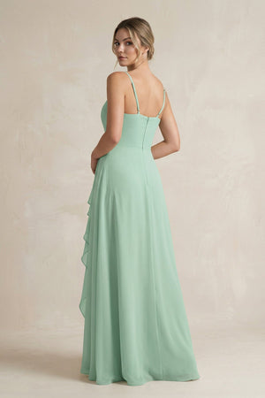 Sweetheart Ruffled A-Line Chiffon Bridesmaid Dress with Slit in Pale Pistachio - SHE IS ME BRIDESMAID DRESSES
