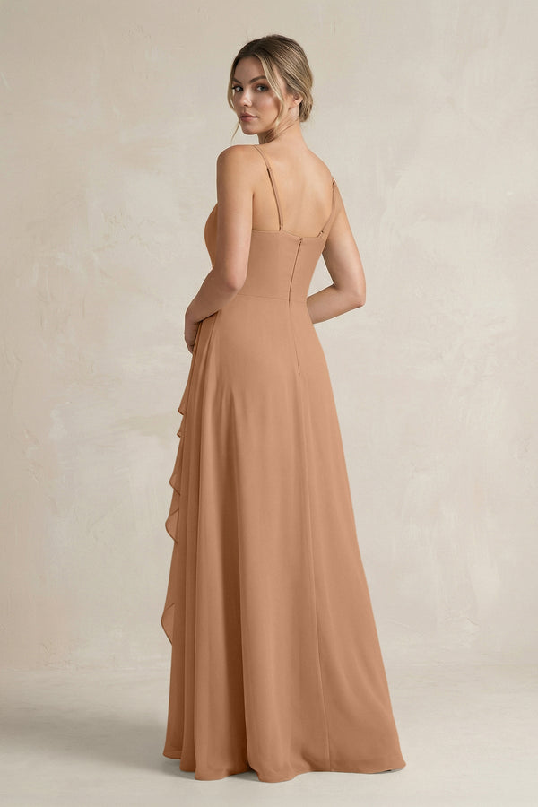 Sweetheart Ruffled A - Line Chiffon Bridesmaid Dress with Slit in Bronzer - SHE IS ME Bridesmaid Dresses