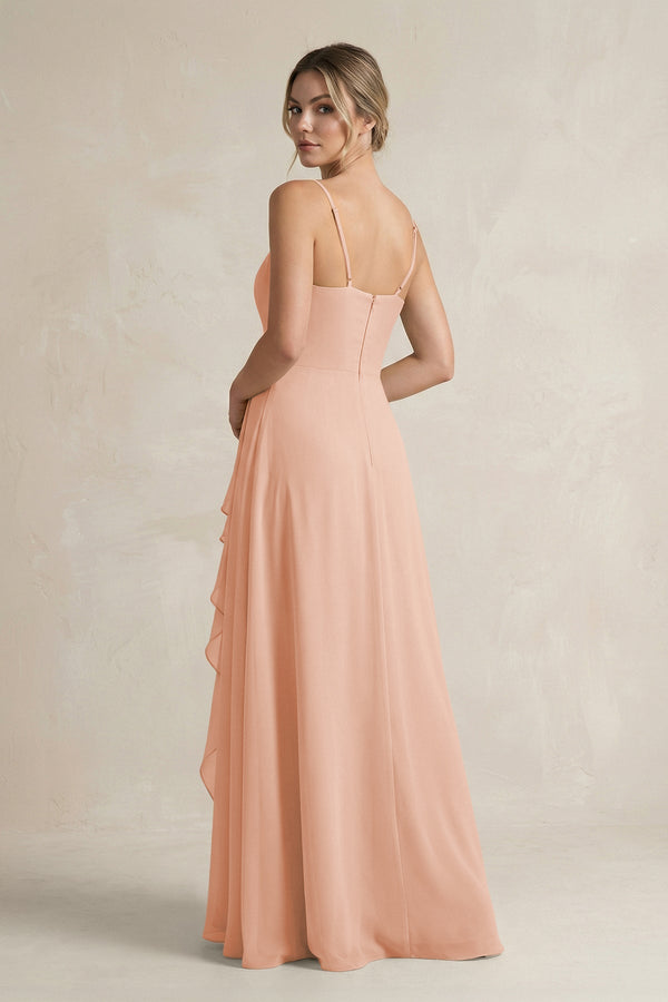 Sweetheart Ruffled A - Line Chiffon Bridesmaid Dress with Slit in English Rose - SHE IS ME Bridesmaid Dresses