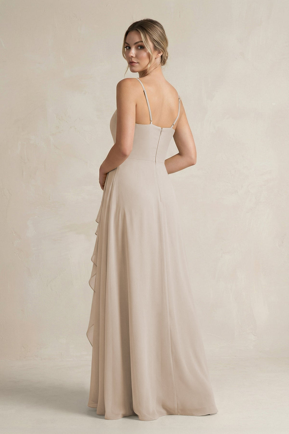 Sweetheart Ruffled A - Line Chiffon Bridesmaid Dress with Slit in Frost - SHE IS ME Bridesmaid Dresses