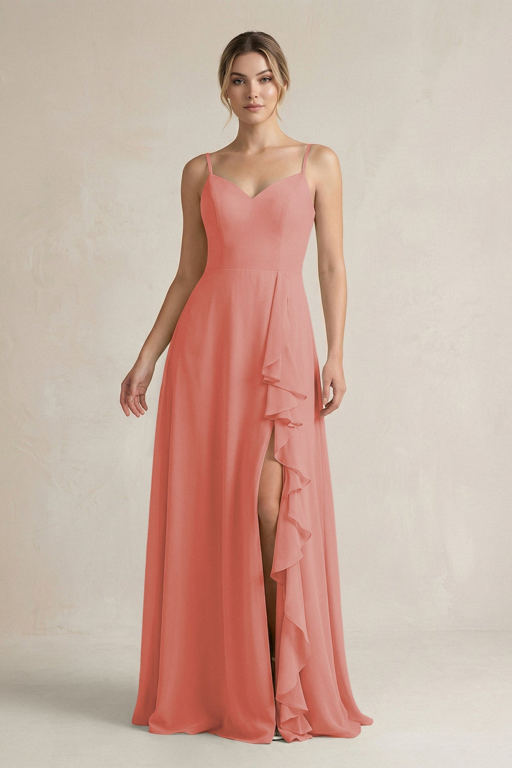 Sweetheart Ruffled A - Line Chiffon Bridesmaid Dress with Slit in Mulberry - SHE IS ME Bridesmaid Dresses