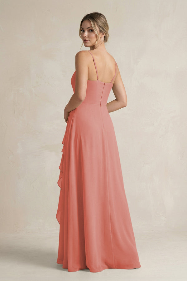 Sweetheart Ruffled A - Line Chiffon Bridesmaid Dress with Slit in Mulberry - SHE IS ME Bridesmaid Dresses