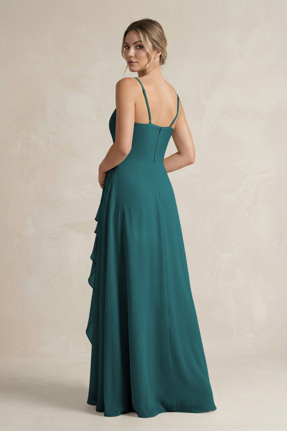 Sweetheart Ruffled A - Line Chiffon Bridesmaid Dress with Slit in Pine - SHE IS ME Bridesmaid Dresses