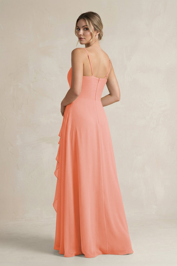 Sweetheart Ruffled A - Line Chiffon Bridesmaid Dress with Slit in Rosette - SHE IS ME Bridesmaid Dresses