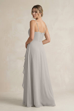 Sweetheart Ruffled A - Line Chiffon Bridesmaid Dress with Slit in Silver - SHE IS ME Bridesmaid Dresses