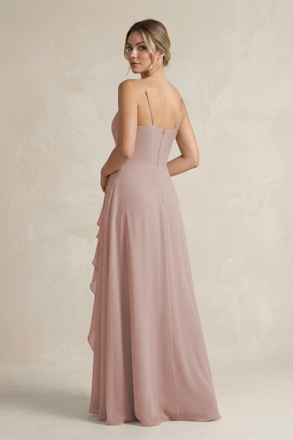 Sweetheart Ruffled A - Line Chiffon Bridesmaid Dress with Slit in Toffee - SHE IS ME Bridesmaid Dresses