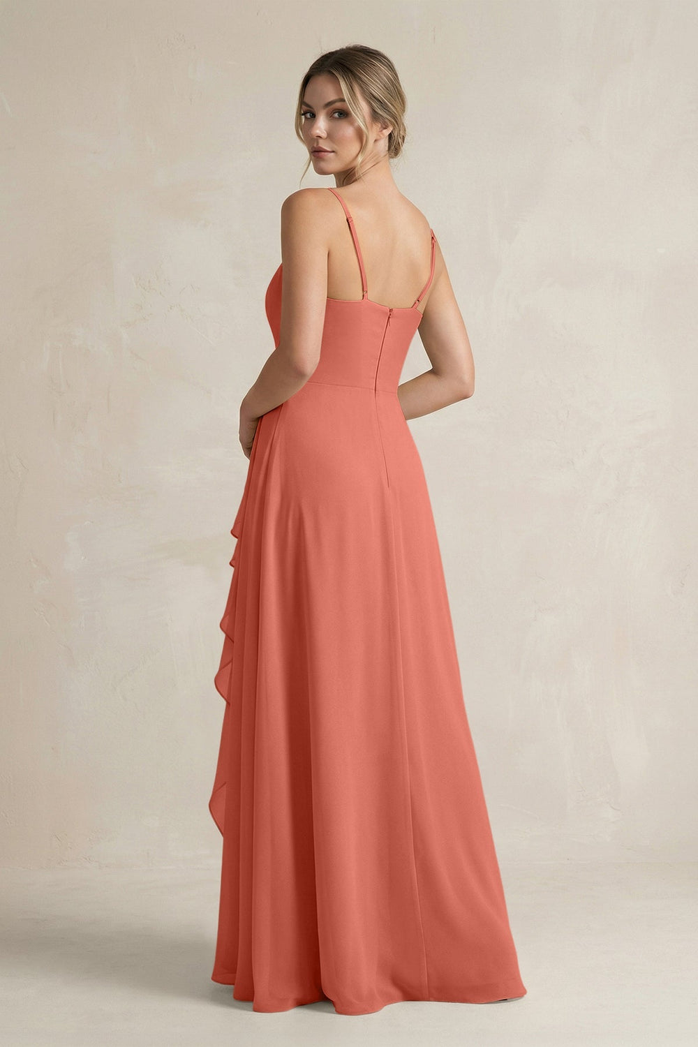 Sweetheart Ruffled A - Line Chiffon Bridesmaid Dress with Slit in Wild Rose - SHE IS ME Bridesmaid Dresses
