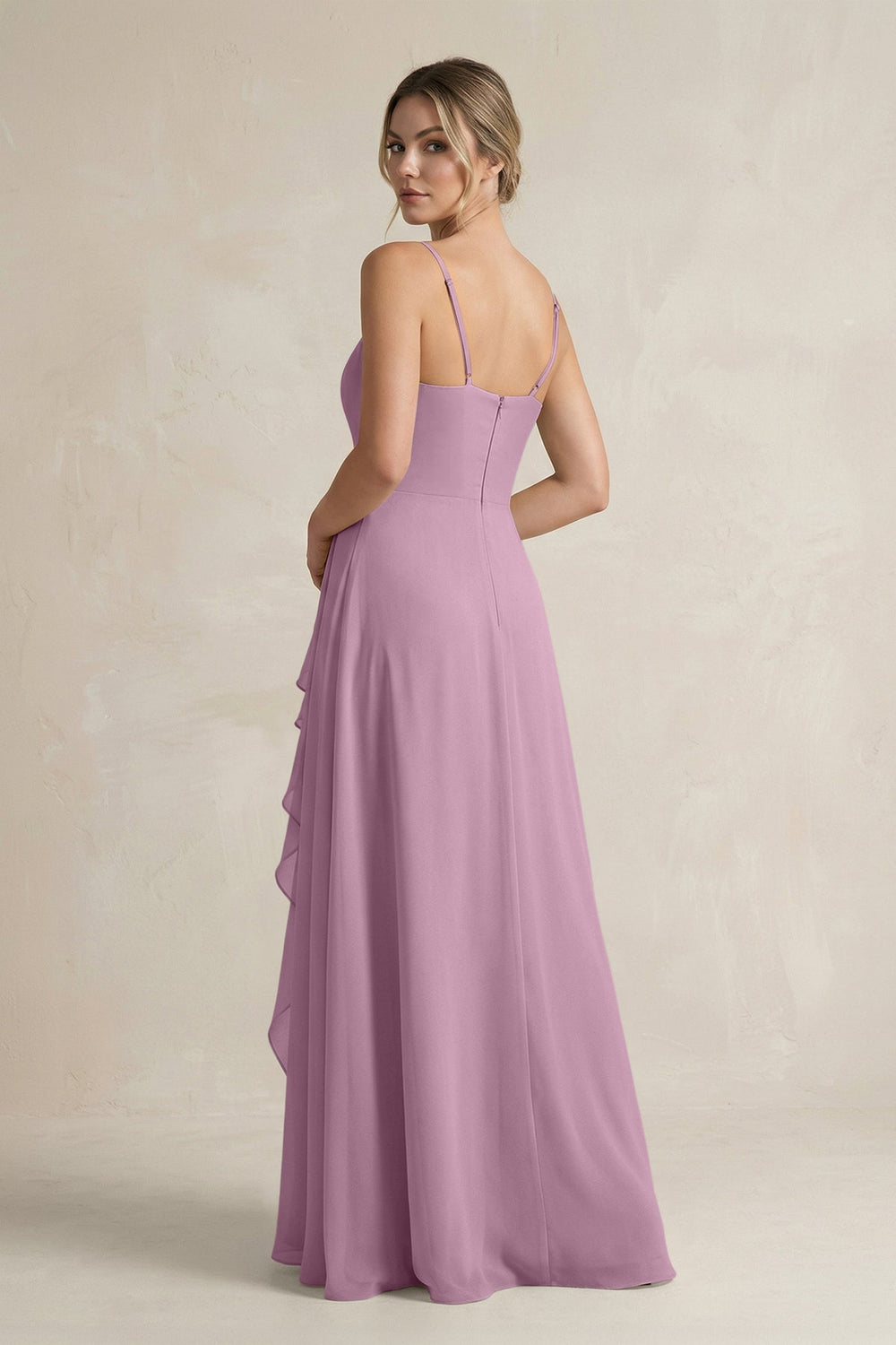 Sweetheart Ruffled A - Line Chiffon Bridesmaid Dress with Slit in Wisteria - SHE IS ME Bridesmaid Dresses