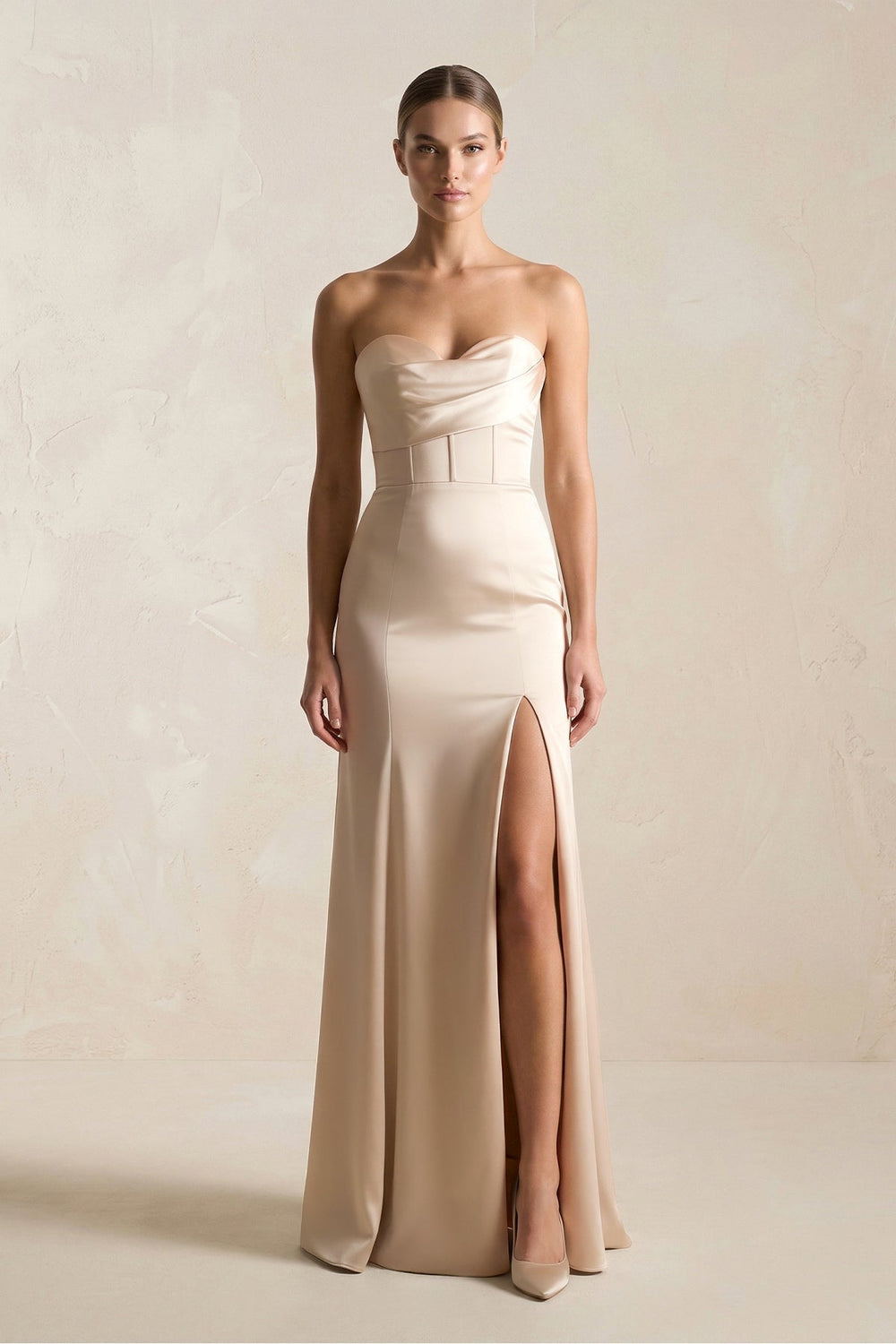 Sweetheart Sheath Corset Bridesmaid Dress in Champagne - SHE IS ME Bridesmaid Dresses
