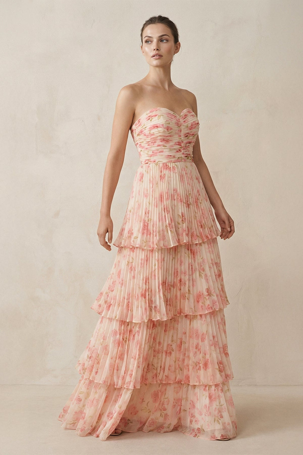 Tiered A - Line Pleated Chiffon Maxi Dress - SHE IS ME Bridesmaid Dresses