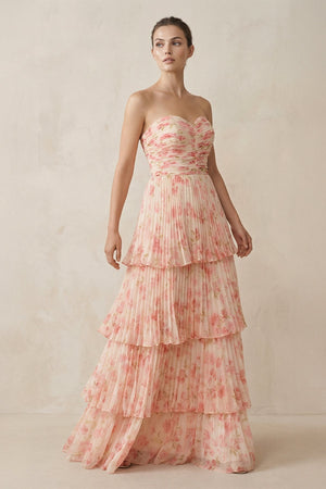 Tiered A - Line Pleated Chiffon Maxi Dress - SHE IS ME Bridesmaid Dresses