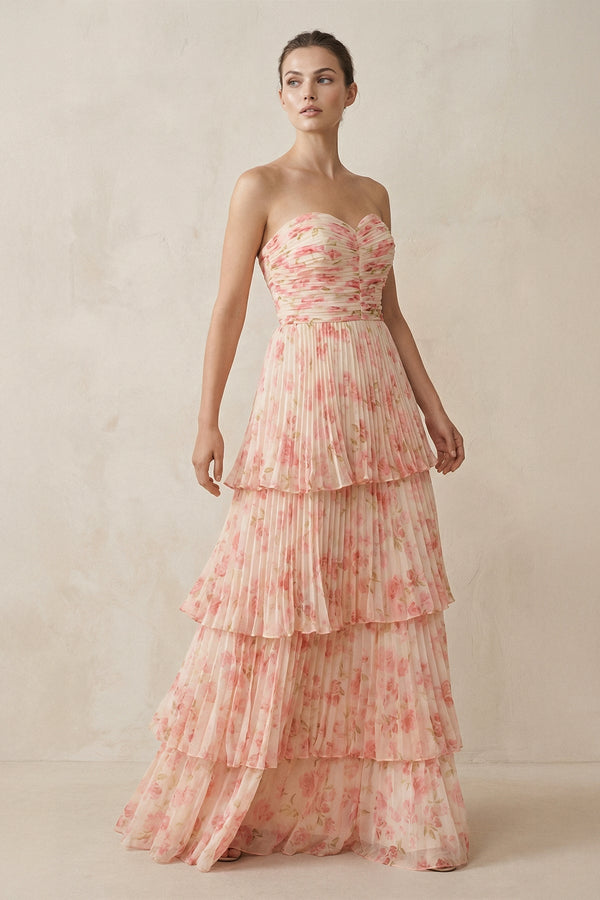 Tiered A - Line Pleated Chiffon Maxi Dress - SHE IS ME Bridesmaid Dresses
