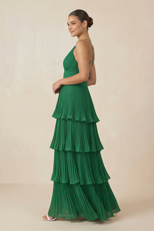 Tiered Pleated V - Neck A - Line Chiffon Bridesmaid Dress - SHE IS ME Bridesmaid Dresses