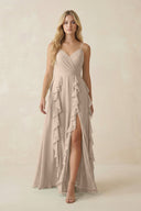 Tiered Ruffle A - Line Chiffon Bridesmaid Dress in Almond - SHE IS ME Bridesmaid Dresses