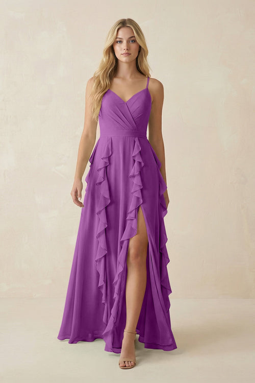 Tiered Ruffle A - Line Chiffon Bridesmaid Dress in Amethyst - SHE IS ME Bridesmaid Dresses