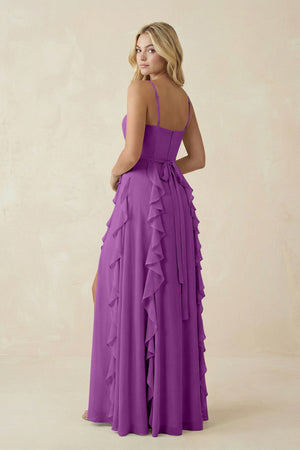 Tiered Ruffle A - Line Chiffon Bridesmaid Dress in Amethyst - SHE IS ME Bridesmaid Dresses