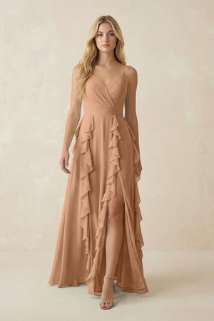 Tiered Ruffle A - Line Chiffon Bridesmaid Dress in Bronzer - SHE IS ME Bridesmaid Dresses
