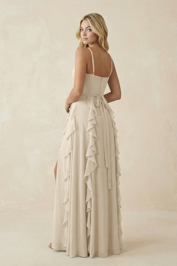 Tiered Ruffle A - Line Chiffon Bridesmaid Dress in Champagne - SHE IS ME Bridesmaid Dresses