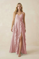 Tiered Ruffle A - Line Chiffon Bridesmaid Dress in Dusty Rose - SHE IS ME Bridesmaid Dresses