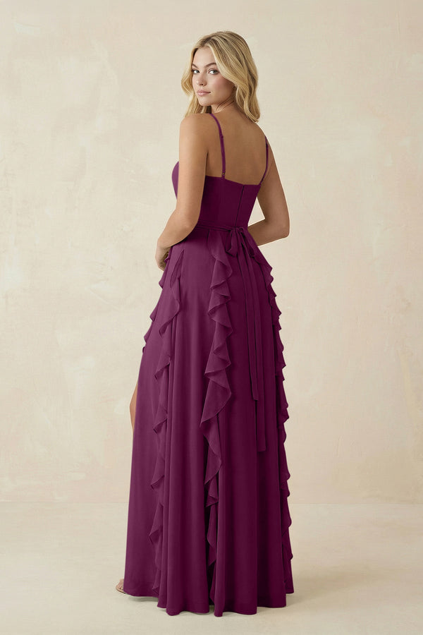 Tiered Ruffle A - Line Chiffon Bridesmaid Dress in Fig - SHE IS ME Bridesmaid Dresses