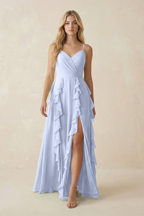 Tiered Ruffle A - Line Chiffon Bridesmaid Dress in Ice - SHE IS ME Bridesmaid Dresses