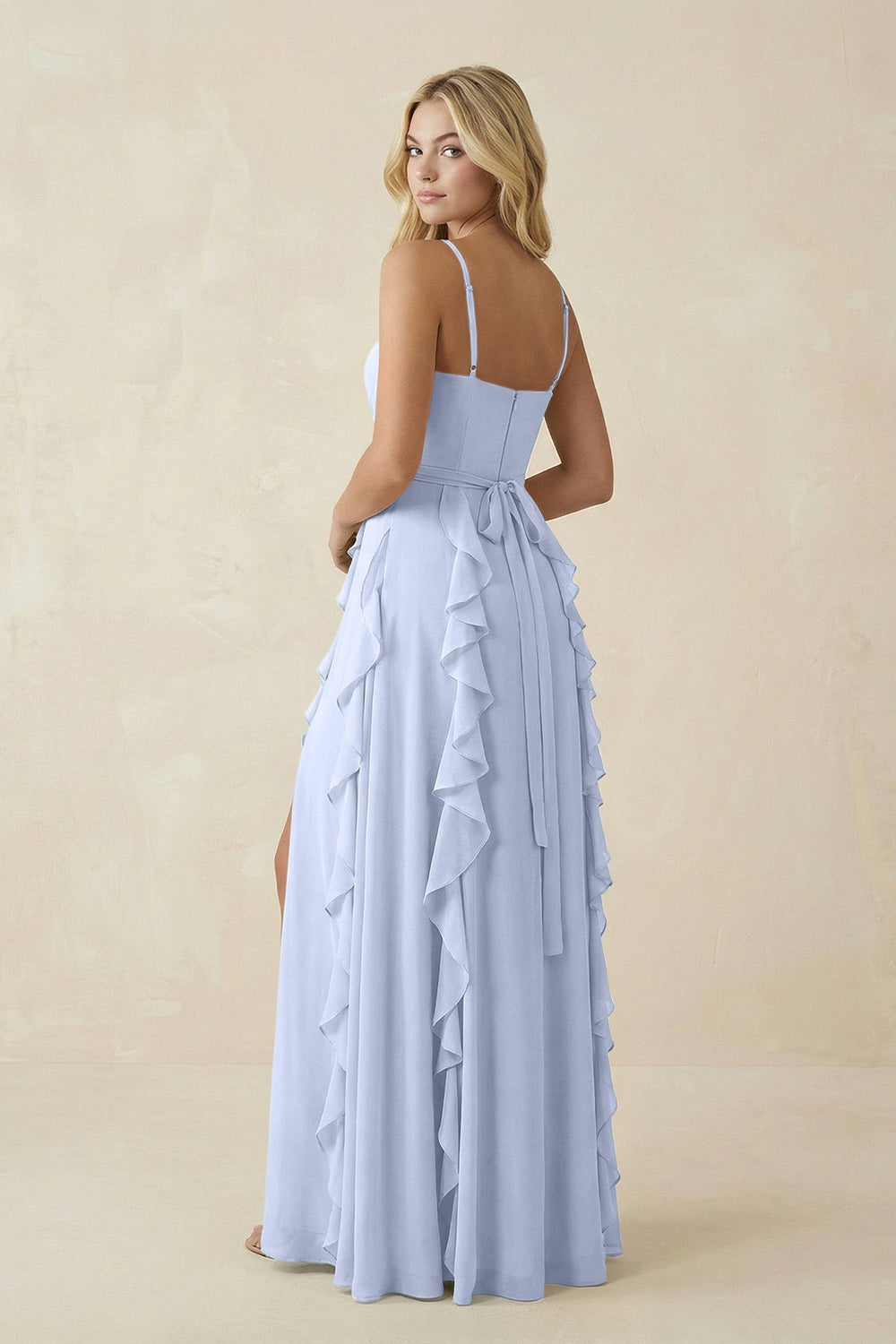 Tiered Ruffle A - Line Chiffon Bridesmaid Dress in Ice - SHE IS ME Bridesmaid Dresses