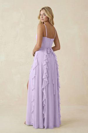 Tiered Ruffle A - Line Chiffon Bridesmaid Dress in Lavender - SHE IS ME Bridesmaid Dresses