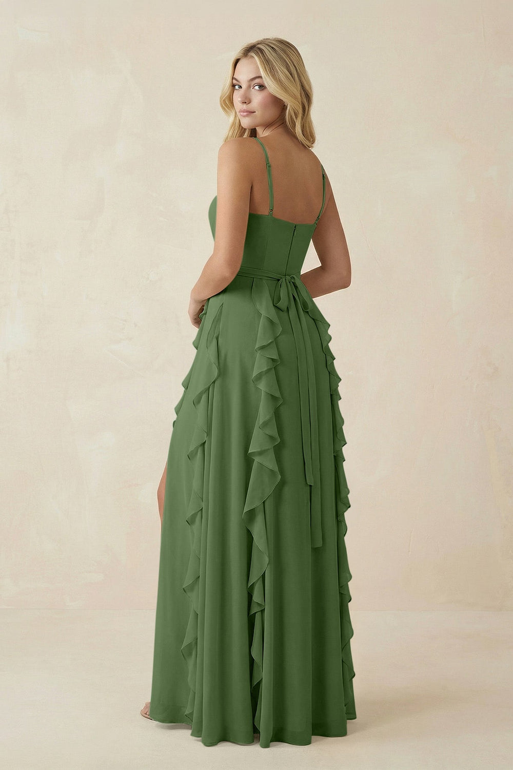 Tiered Ruffle A - Line Chiffon Bridesmaid Dress in Moss - SHE IS ME Bridesmaid Dresses