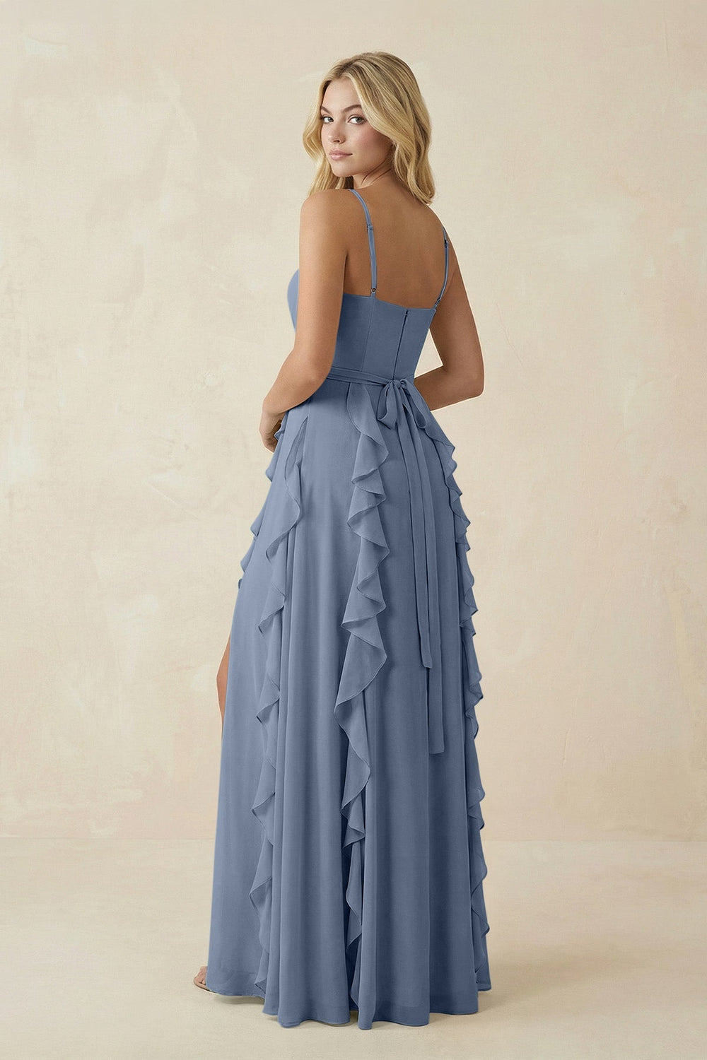 Tiered Ruffle A - Line Chiffon Bridesmaid Dress in Neptune - SHE IS ME Bridesmaid Dresses